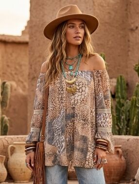 Spense animal print off-shoulder blouse 3X